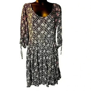 Hollister Sz Lg Midi Dress 3/4 Sleeve Navy Blue/Wht/Pink Dress